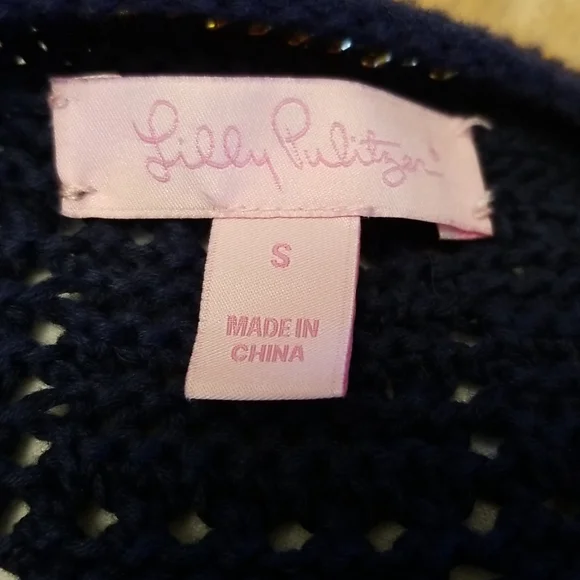 Lilly Pulitzer blue sweater accented with golden chain Details. Size Small - Picture 9 of 12